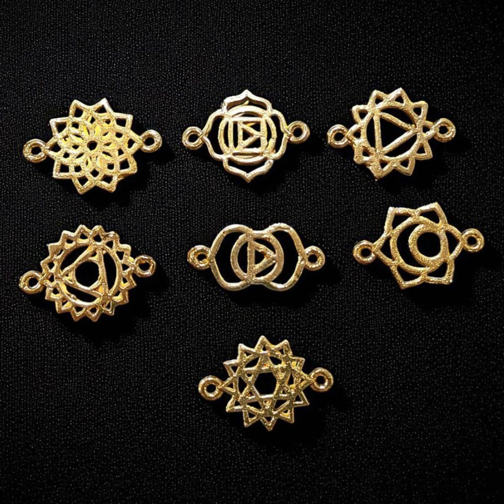 Handmade Gold & Silver 7 Chakra Charm Set Yoga Meditation Jewelry Connectors & DIY Findings- Selling According Variation