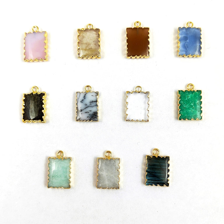 Unique Zig Zag Edge Gemstone Pendant - Gold & Silver Electroplated