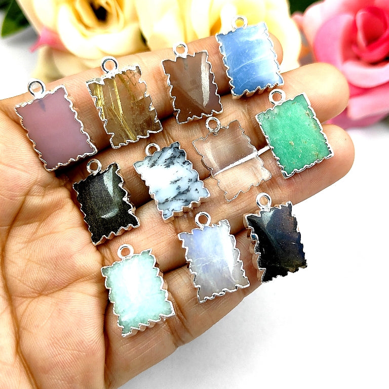 Gold & Silver Zig Zag Gemstone Pendant - 16x12mm Handmade Design