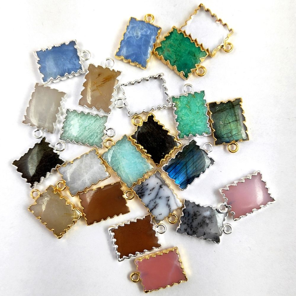 Stylish Zig Zag Edge Pendant - 16x12mm Multi-Gemstone Jewelry