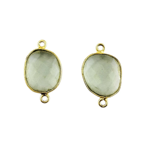 Handcrafted 12–15mm Green Amethyst Bezel Connector, Free Form Gold Plated Stone Link for DIY Jewelry Projects- Selling Per Piece