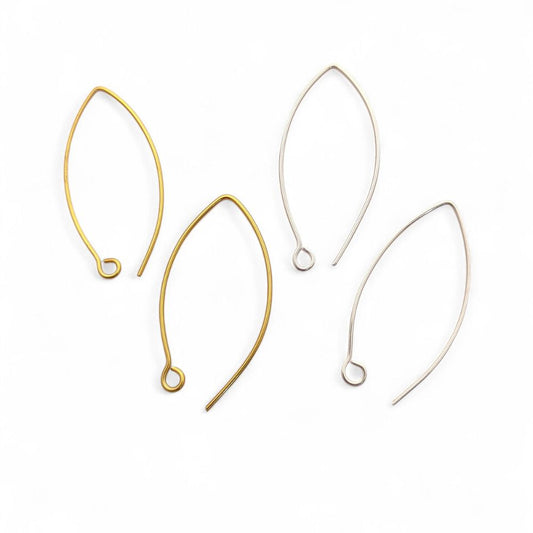 Handmade Jewelry Components Gold & Silver Plated Long Marquise Ear Wires for DIY Earring Crafting- Selling by 10 Pair