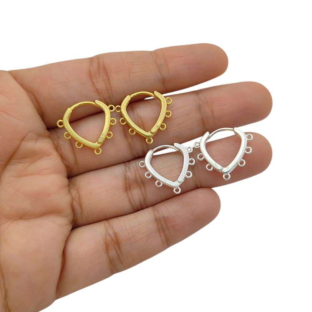Handmade Jewelry Findings Gold Heart Hoops & Silver Multi Loop Earring Making Components- Selling by Pair
