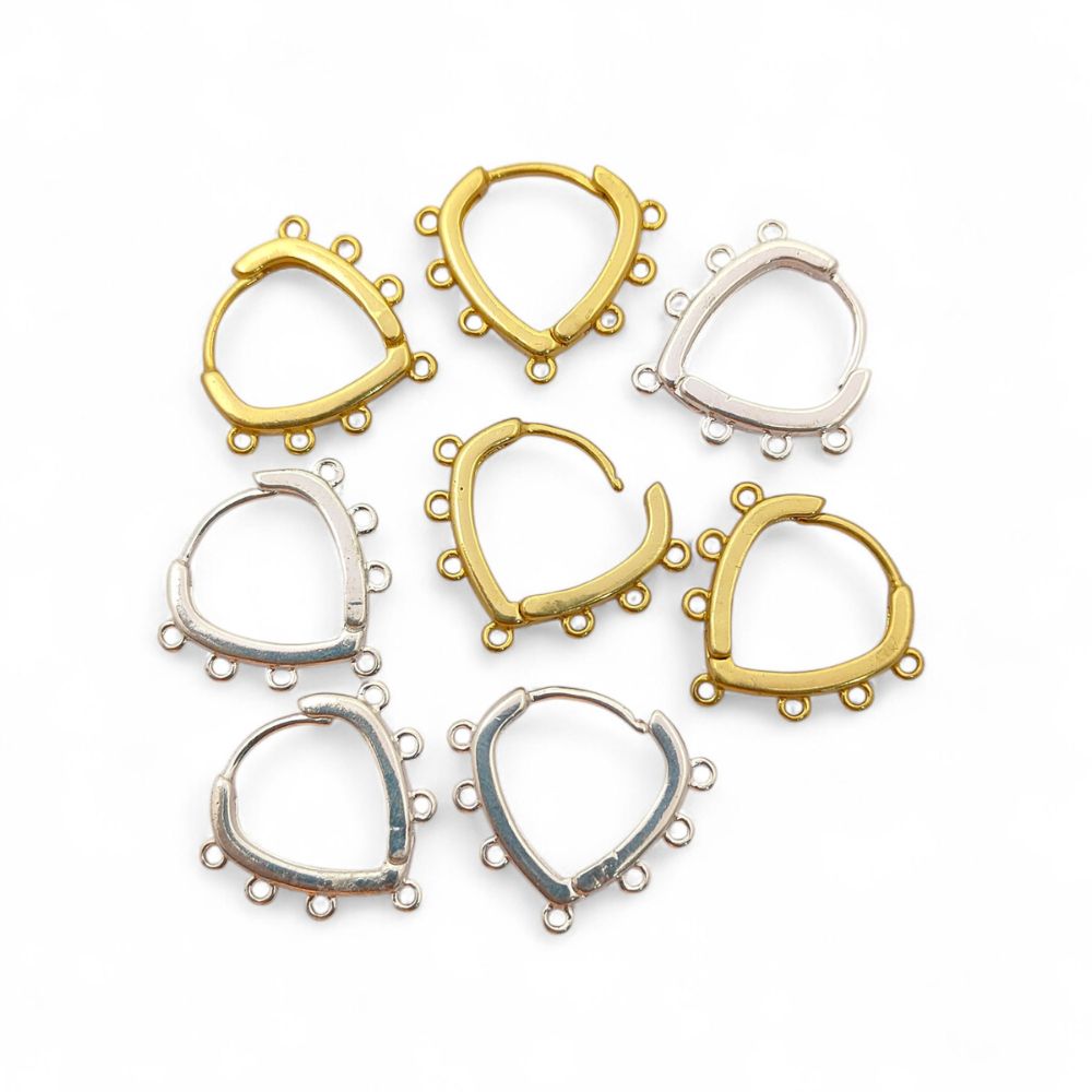 Handmade Jewelry Findings Gold Heart Hoops & Silver Multi Loop Earring Making Components- Selling by Pair