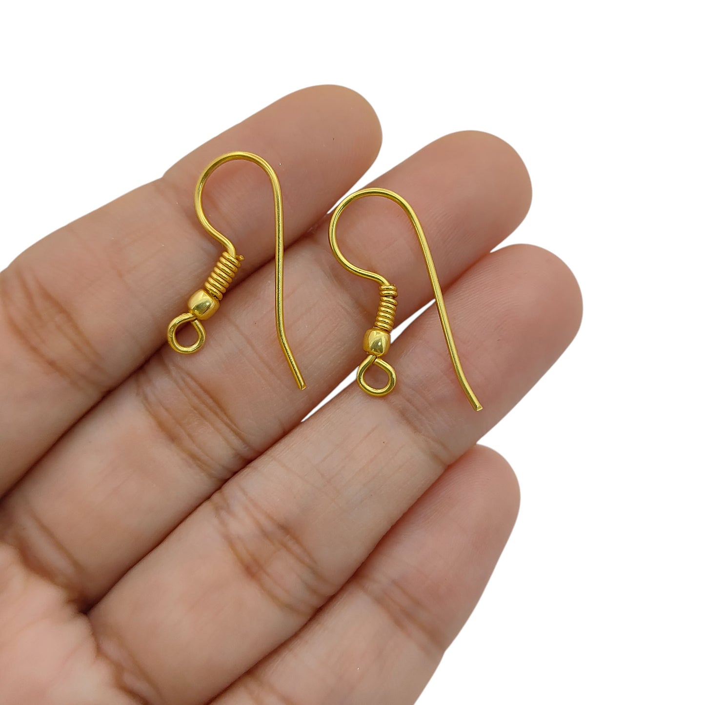 Handmade Jewelry Making Findings Gold Plated Coil and Ball Long Earwire French Hooks, DIY Earring Craft Supplies- Selling Per Pair