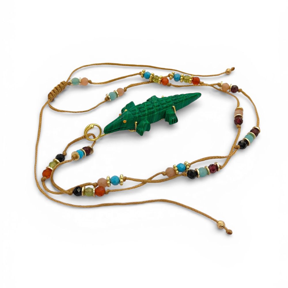 Handmade Malachite Gemstone Pendant for Necklace Gold Plated Boho Nature Inspired Jewelry