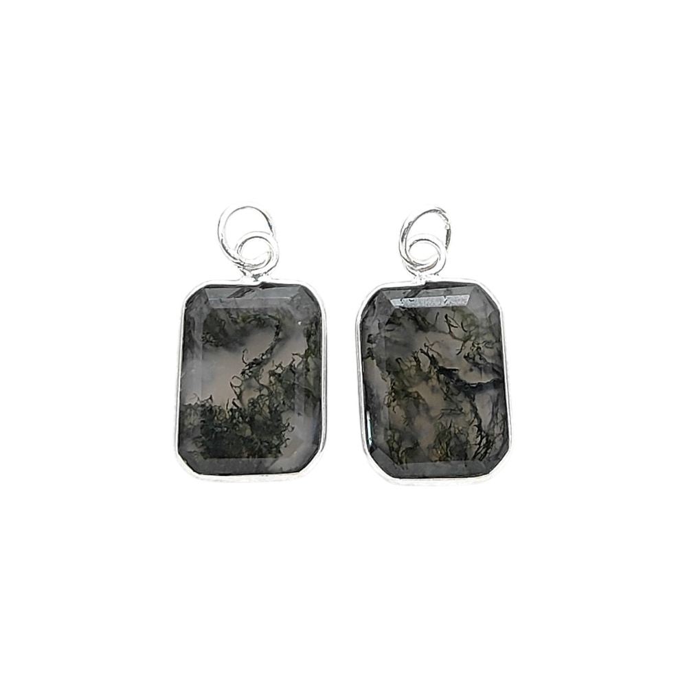 Moss Agate Faceted Pendant in Sterling Silver, Handmade Necklace Charm for Everyday Wear