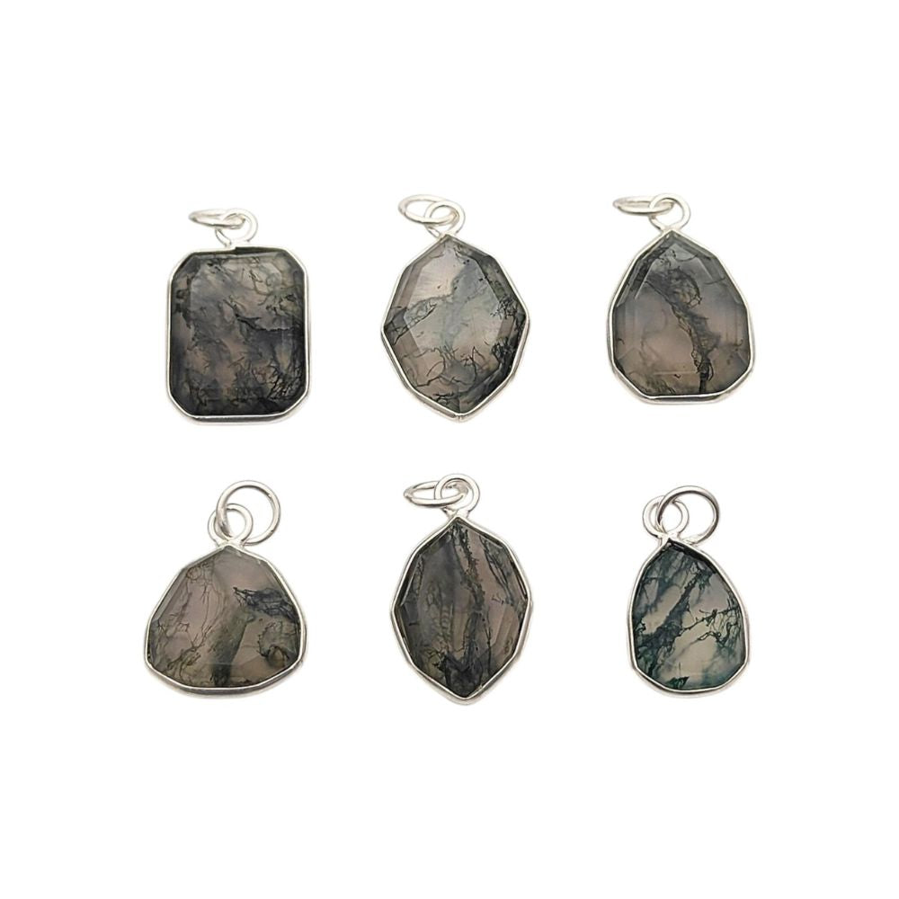 Natural Moss Agate Pendant Necklace, Handmade Sterling Silver Minimalist Jewelry for Women