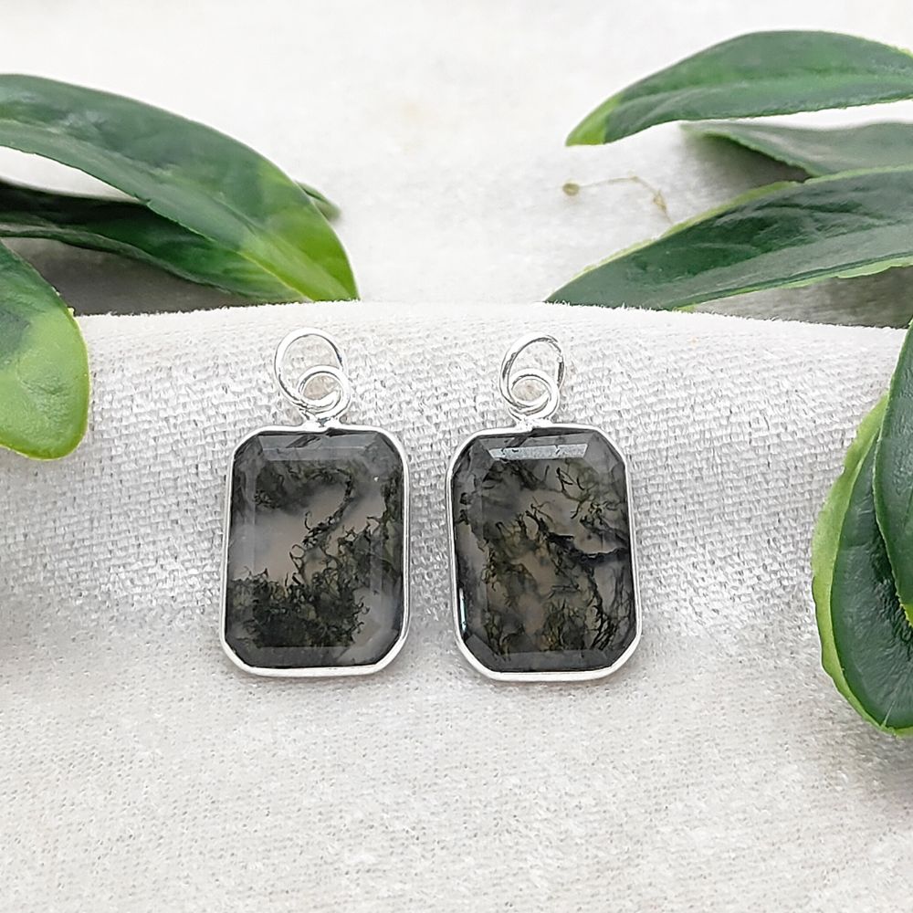 Handmade Moss Agate Crystal Pendant Solid 925 Silver Faceted Gemstone Necklace Charm- Selling Per Piece
