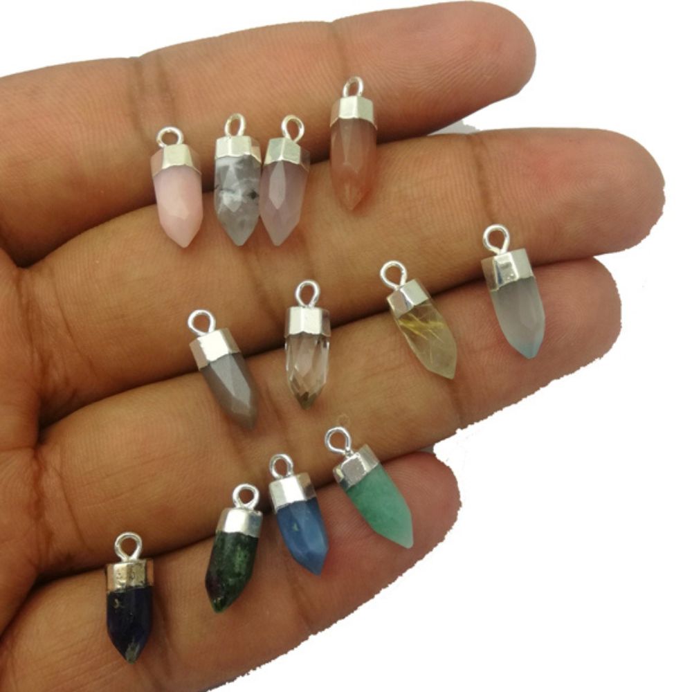 Crystal Point Pendant with Silver Electroplated Cap Sold Per Piece