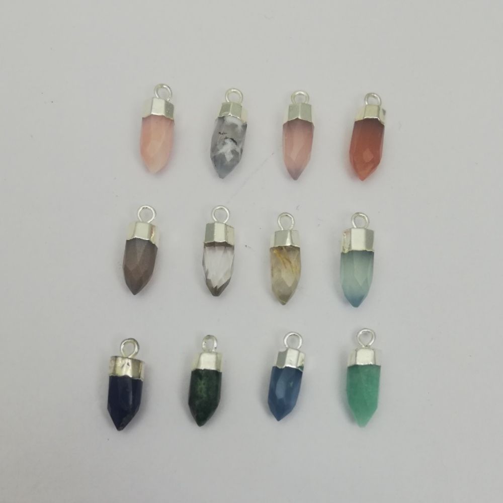Elegant Multi-Gemstone Spike Pendant with a Silver Cap Perfect for DIY Jewelry