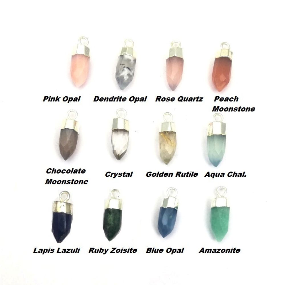 Handmade Multi-Gemstone Spike Pendant with Silver Cap Natural Crystal Jewelry Charm