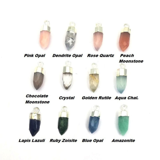 Handmade Multi-Gemstone Spike Pendant with Silver Cap Natural Crystal Jewelry Charm