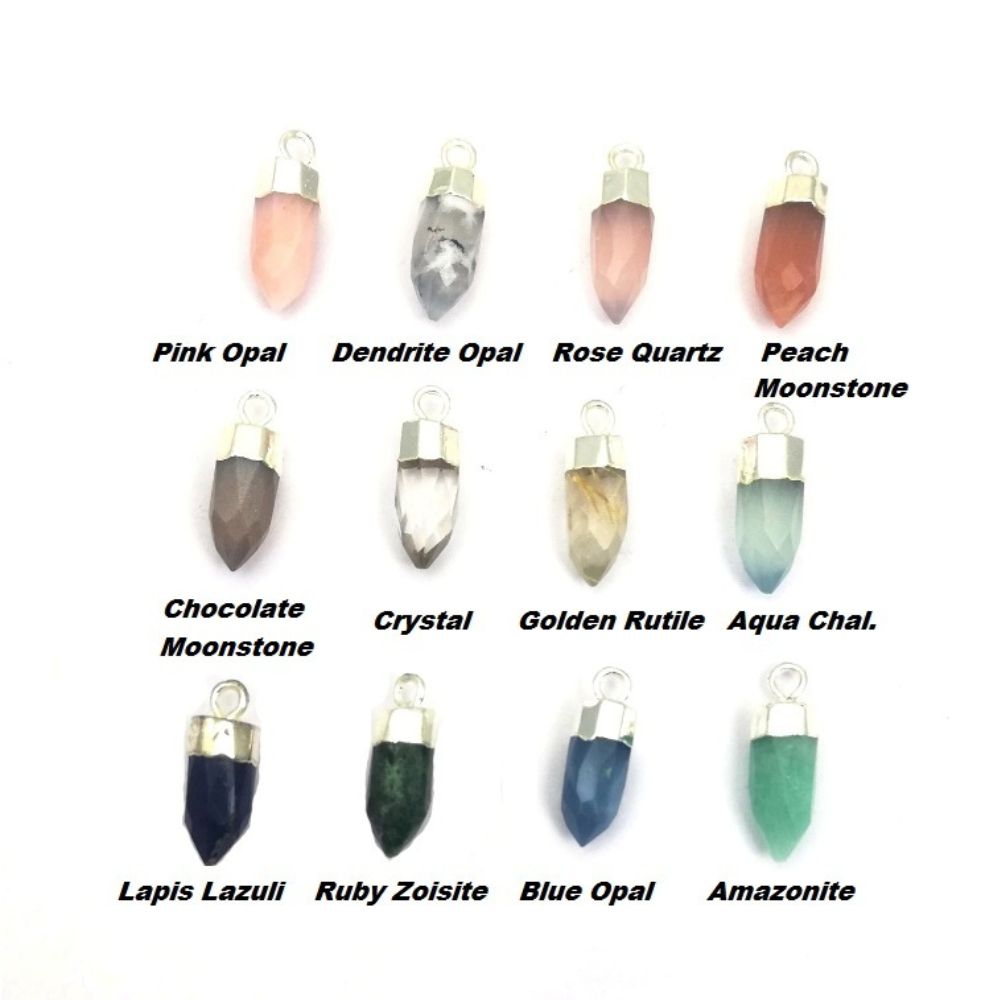 Handmade Multi-Gemstone Spike Point Pendant Silver Capped Charm for Necklaces & Earrings- Selling Per Piece