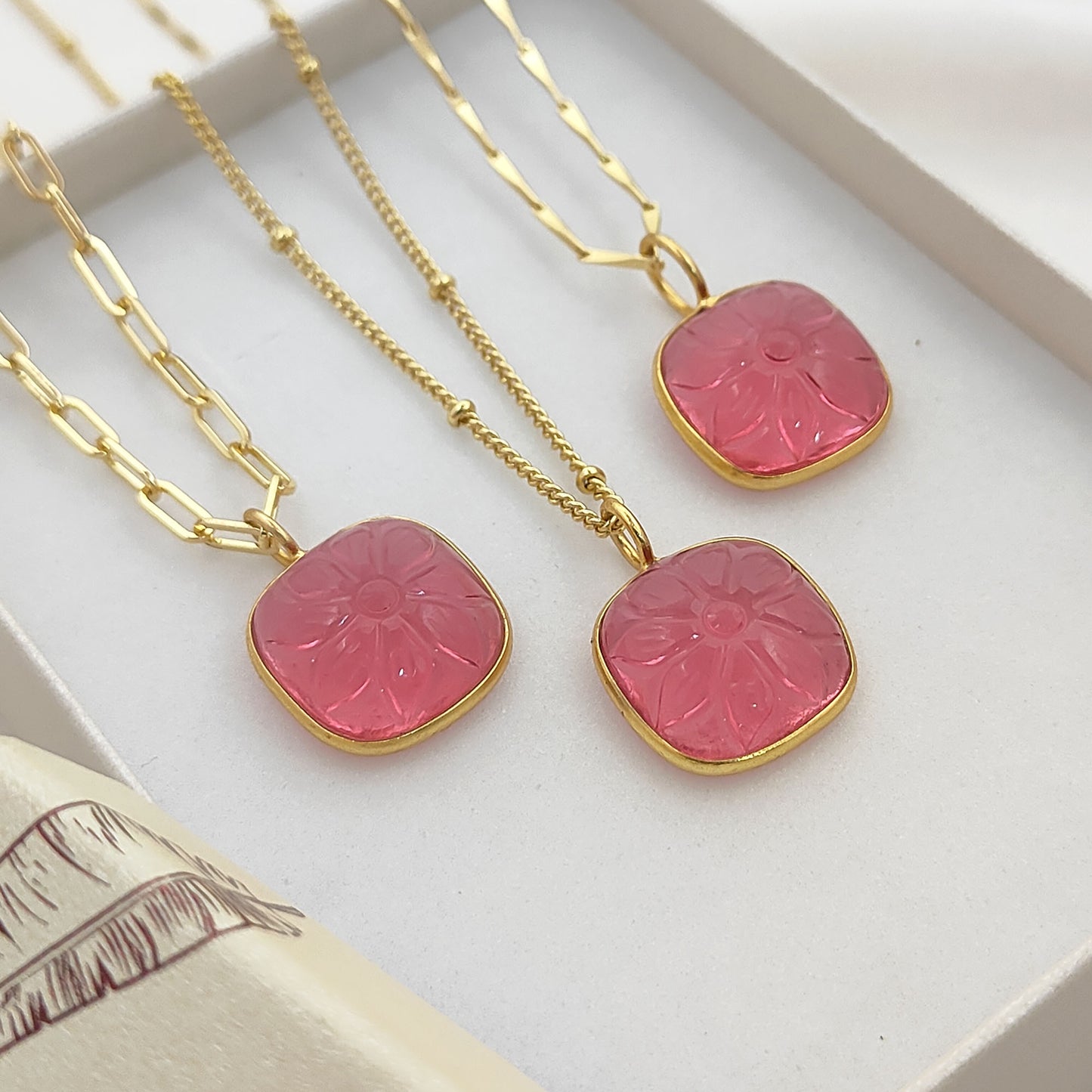 Handmade Pink Tourmaline Quartz Necklace October Birthstone Jewelry Gift for Her- Selling Per Piece