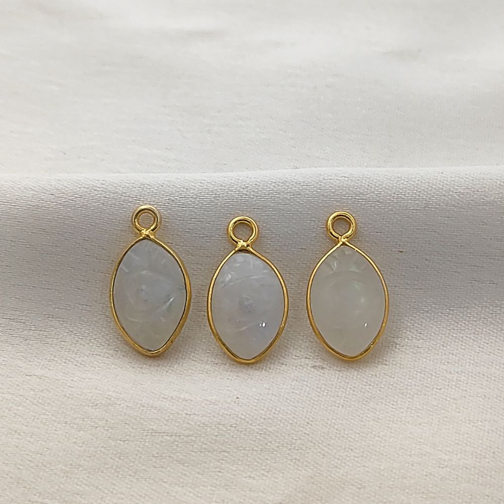 Handmade Rainbow Moonstone Evil Eye Pendant in Gold Plated Sterling Silver Unique Hand-Carved Crystal Charm- Selling Per Piece