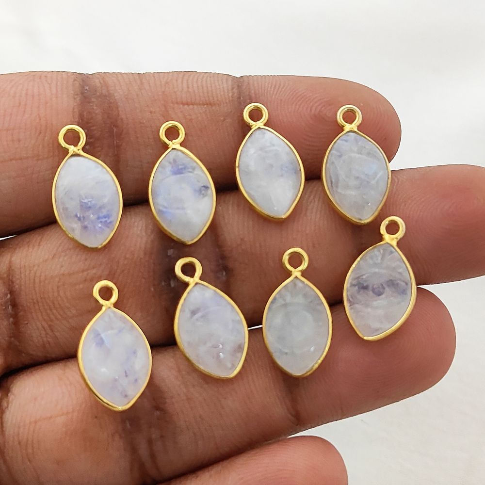 Handmade Rainbow Moonstone Evil Eye Pendant in Gold Plated Sterling Silver Unique Hand-Carved Crystal Charm- Selling Per Piece