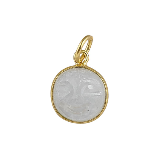 Handmade Rainbow Moonstone Moon Face Pendant Gold Plated 925 Sterling Silver Celestial Healing Crystal Necklaces – Selling Per Piece