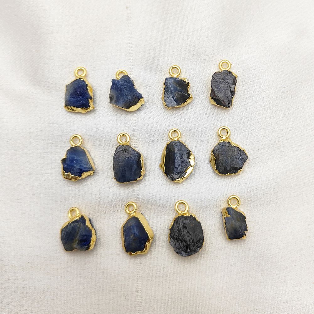 Handmade Raw Sapphire Pendant Gold-Electroplated September Birthstone for Spiritual & Boho Jewelry- Selling Per Piece