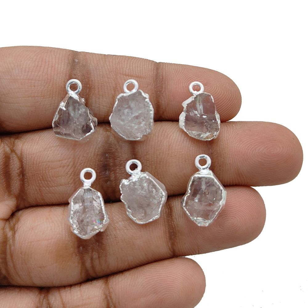Raw Herkimer Diamond Pendant Silver Electroplated April Birthstone for Healing & Chakra Jewelry- Selling Per Piece
