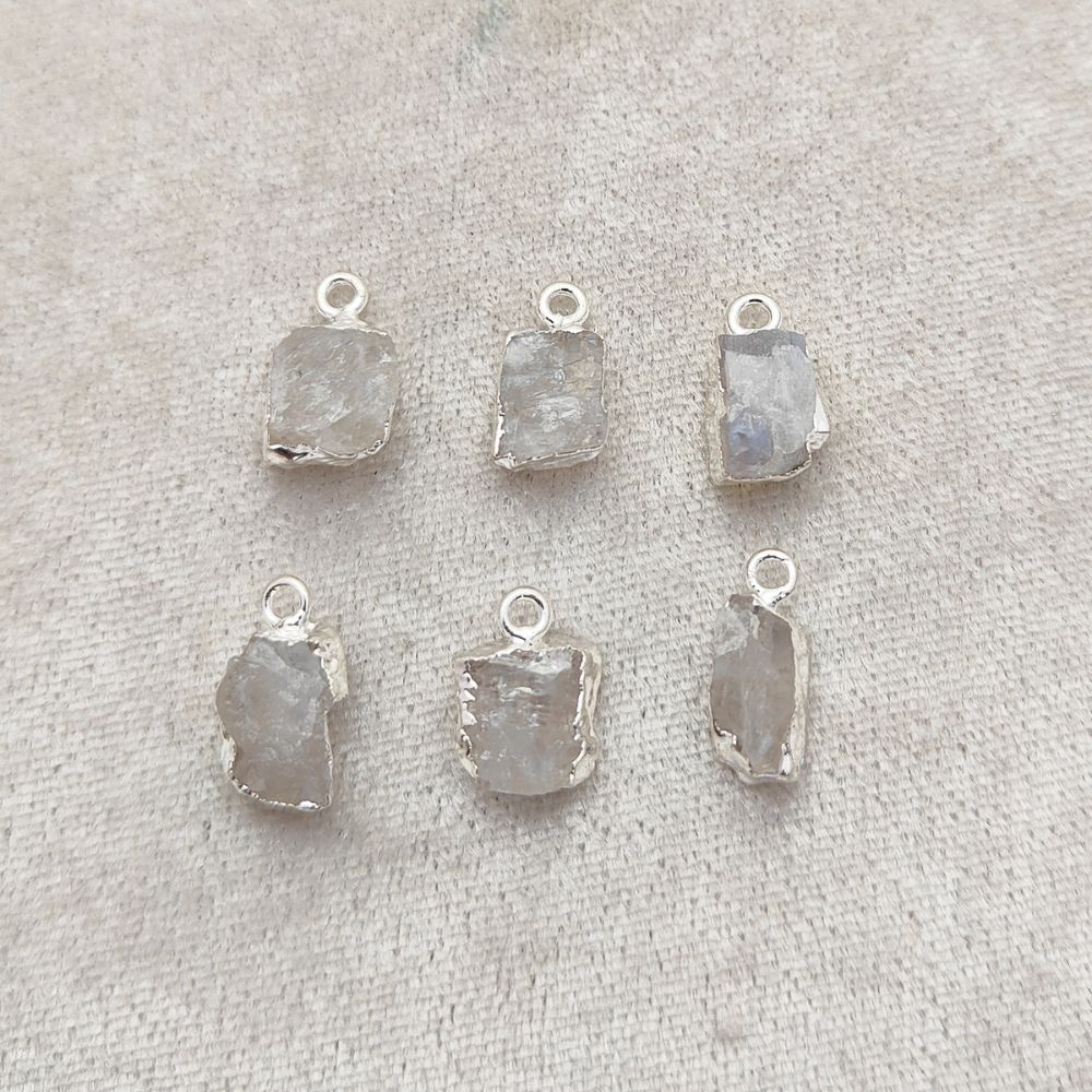 Rainbow Moonstone Healing Pendant Raw Crystal Charm with Silver Electroplated Handmade Jewelry- Selling Per Piece