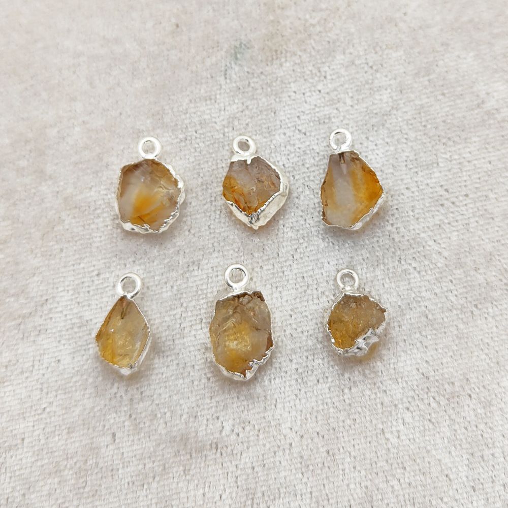 Handmade Raw Citrine Pendant Silver Electroplated Edge Handmade Charms for DIY Jewelry Making- Selling Per Piece