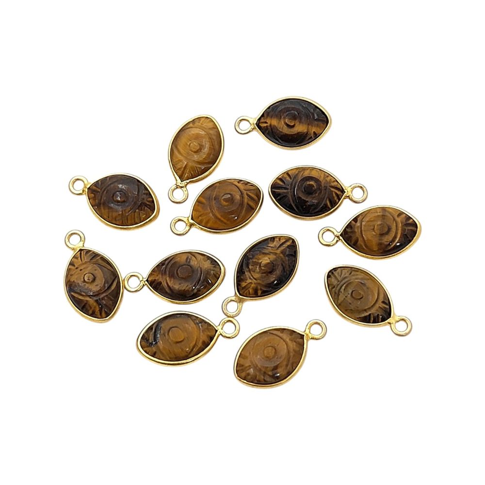 Handmade Tiger’s Eye Evil Eye Pendant in Gold Plated Sterling Silver Unique Healing Jewelry- Selling Per Piece