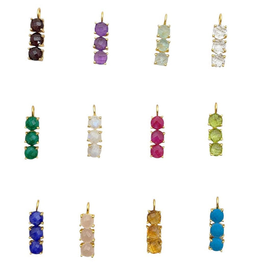 Handmade multi-gemstone pendant with three 6mm round stones in gold plated sterling silver