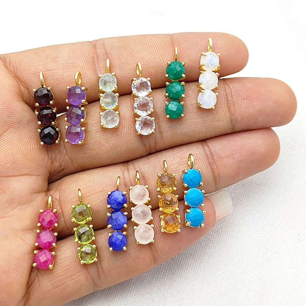 Triple stone gemstone necklace in gold plated sterling silver