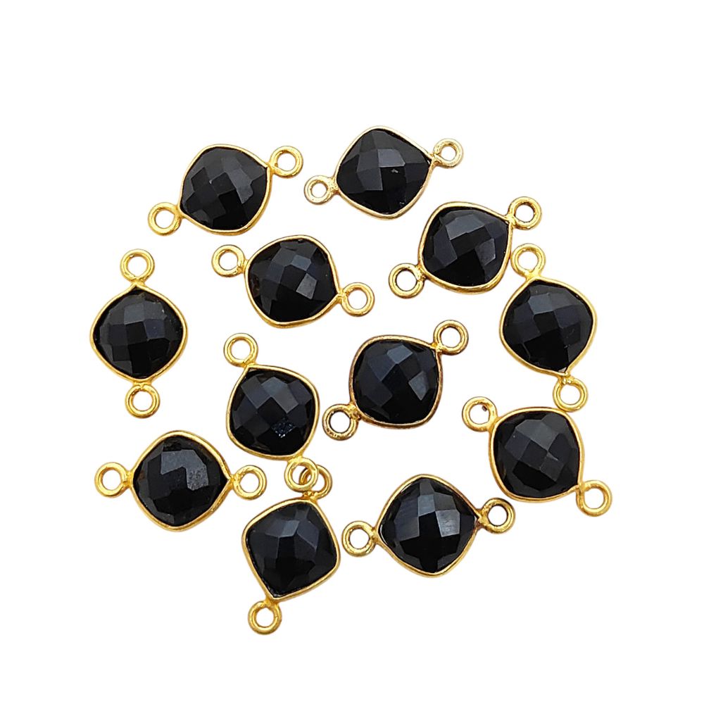 Gold Plated 8mm Cushion Cut Multi-Color Gemstone Connector Link Dual Loop Faceted Stone Charm for Handmade Jewelry- Selling Per Piece