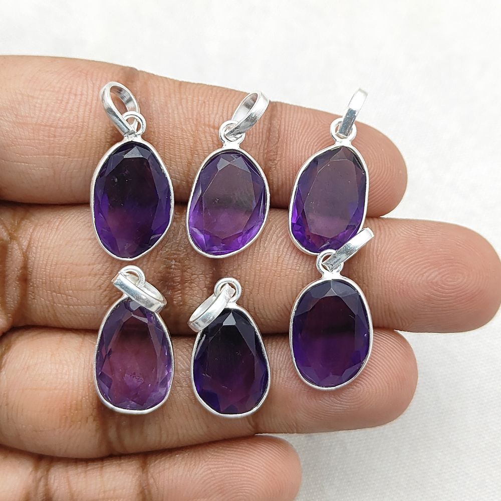 Handmade Amethyst Gemstone Pendant Unique Uneven Shape Gold/Silver Plated Charm