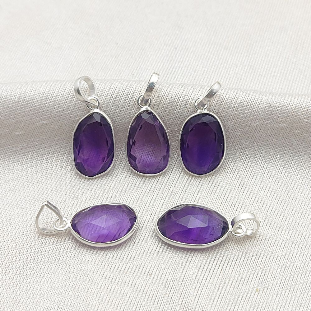 Handmade Amethyst Gemstone Pendant Unique Uneven Shape Gold/Silver Plated Charm