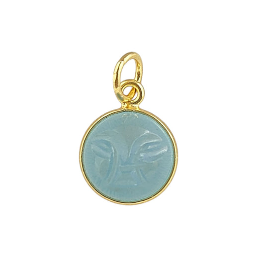 Unique Aqua Chalcedony Moon Face Pendant Handmade Gold Plated Sterling Silver Bezel Set Carved Gemstone Jewelry- Selling Per Piece