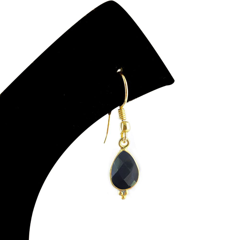 Handmade Black Onyx Teardrop Earrings 12x8mm Pear Shape Gemstone Gold Plated Minimalist Jewelry-Selling Per Pair