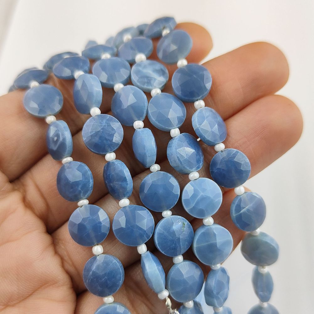 Handmade Blue Opal Coin Shape Gemstones Beads for Crafters