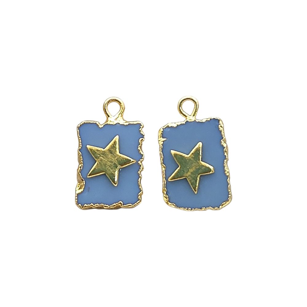 Handmade Blue Opal rectangle slice pendant with star gold electroplated charm