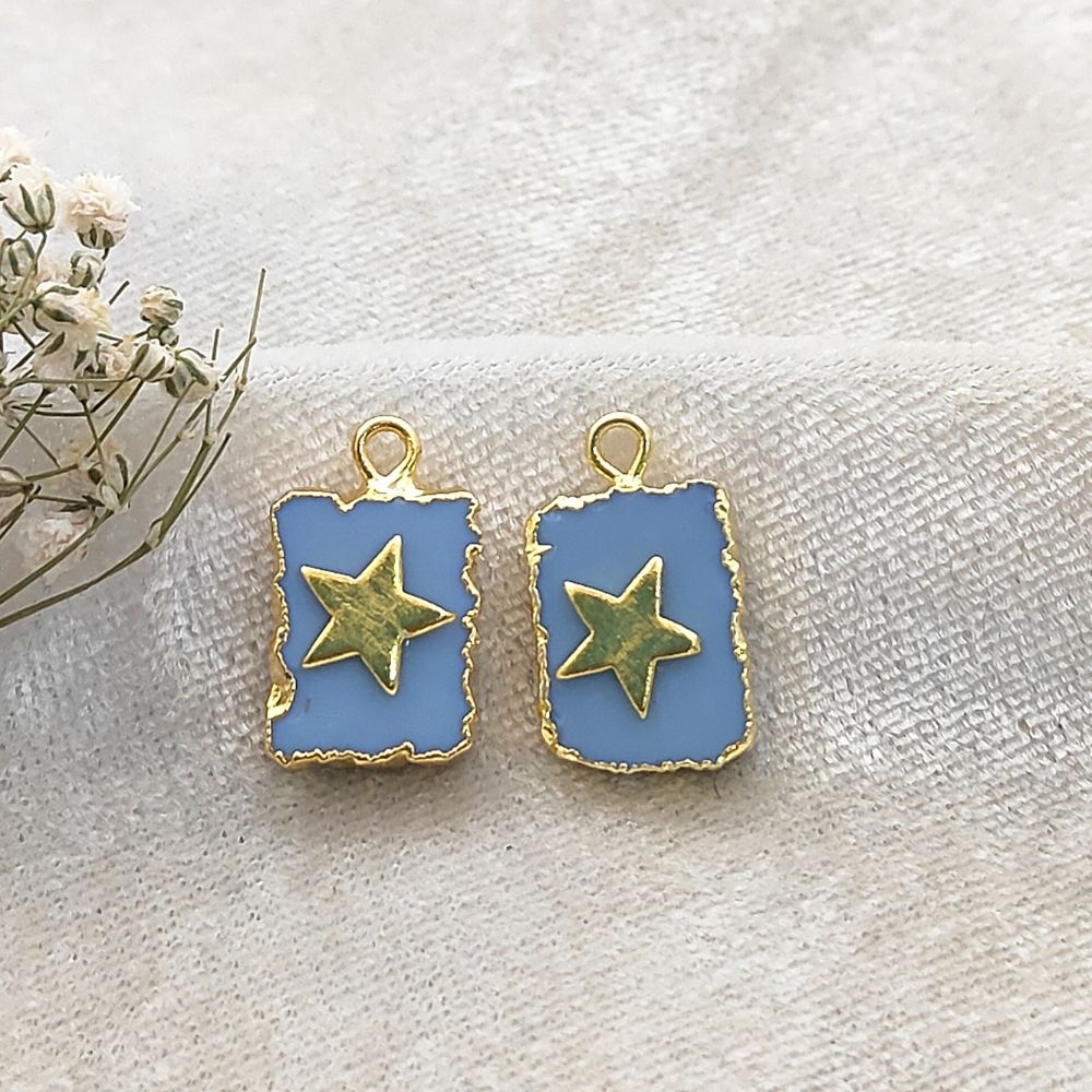Blue Opal rectangle crystal pendant handmade gold plated for necklace making