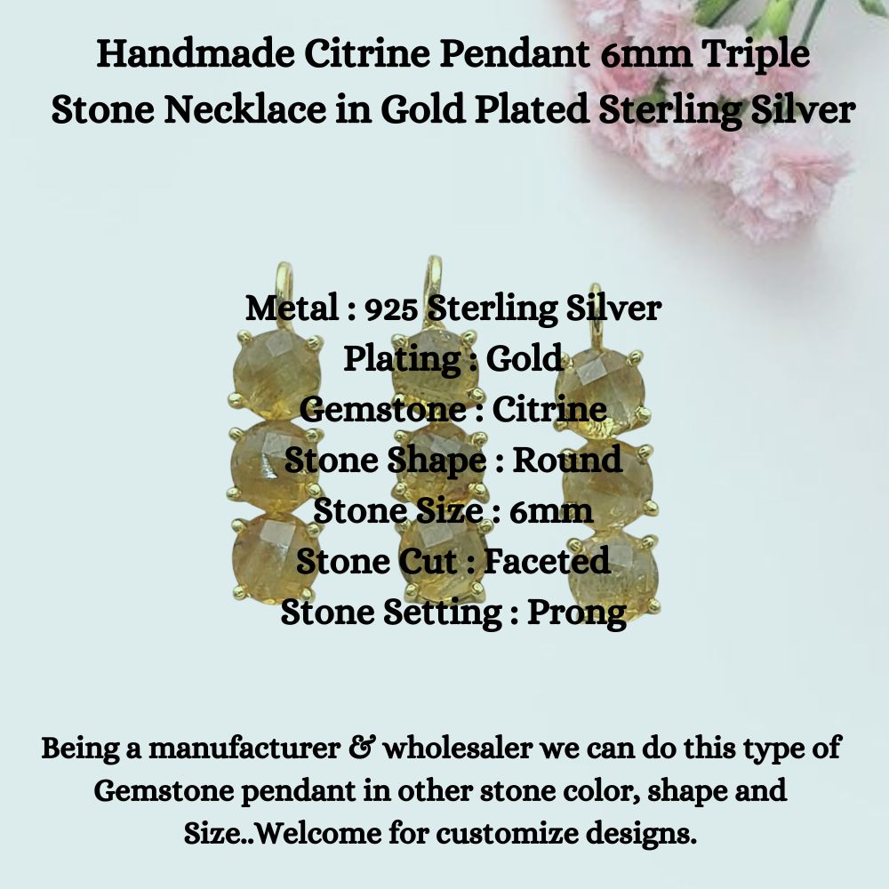 Triple stone citrine necklace in gold finish