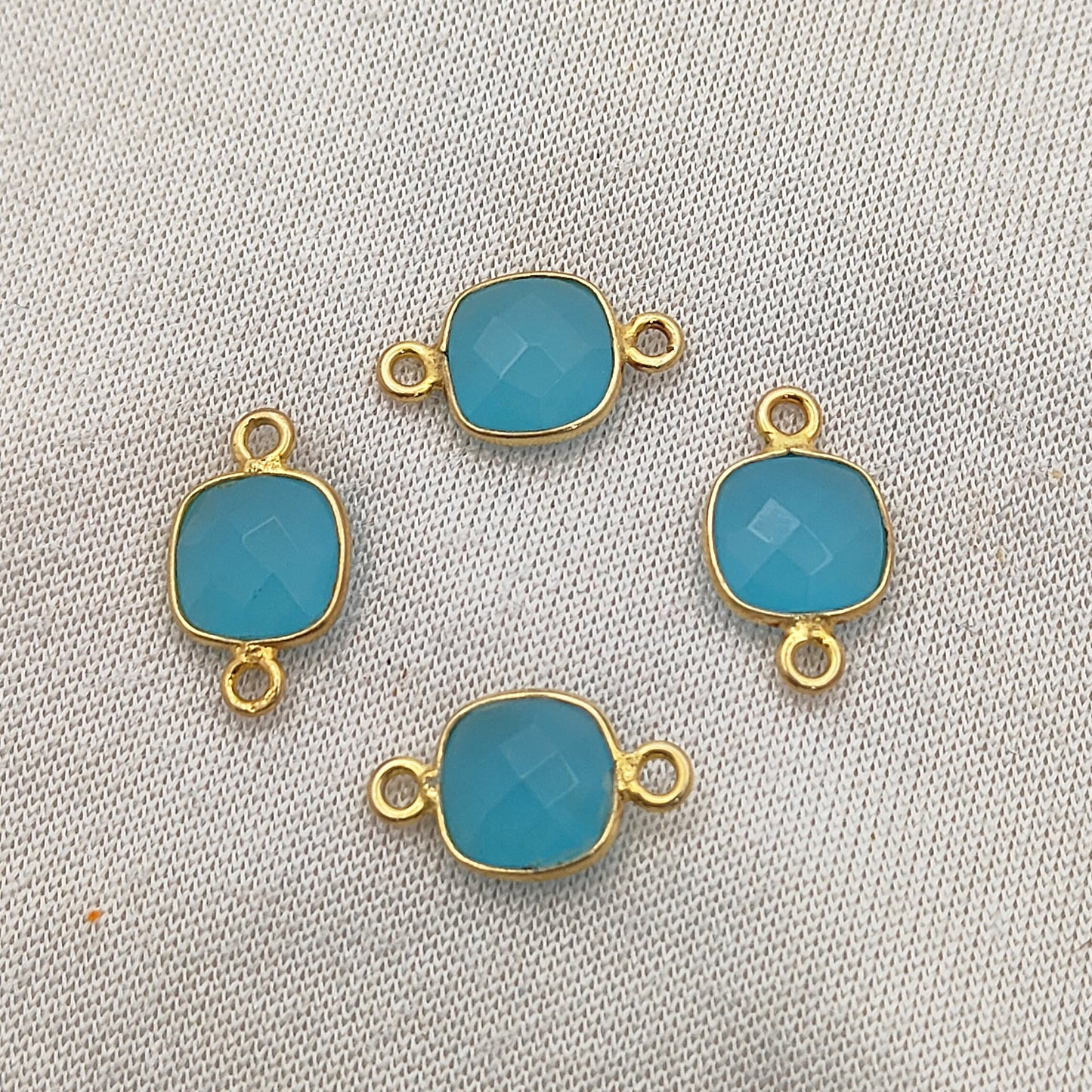 Handmade Cushion Aqua Chalcedony Connector Gold Plated 925 Silver Bezel Charm-Selling Per Piece