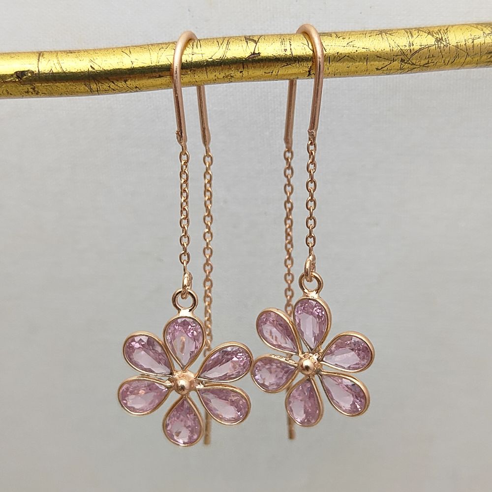 Elegant Pink CZ Threader Earrings | Dainty Pear Shape in Rose Gold Plated 925 Sterling Silver