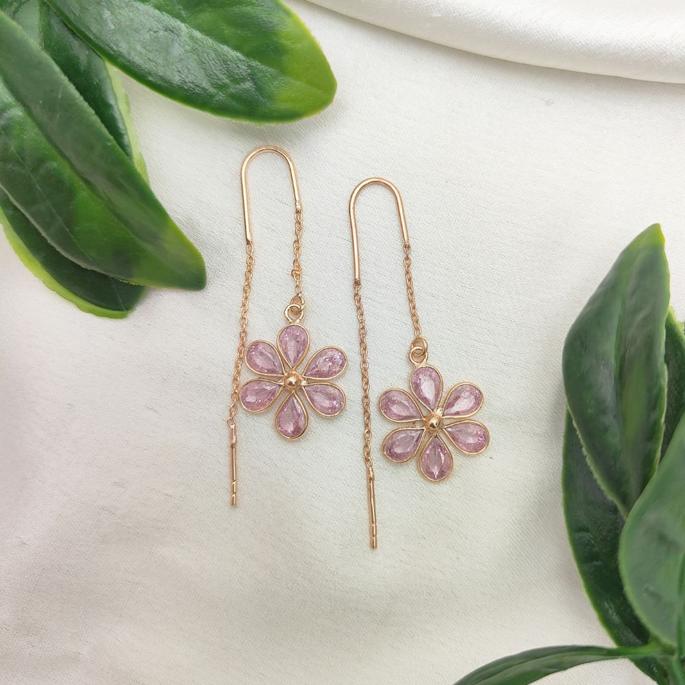 Dainty Pink CZ Threader Earrings | Pear Shape Design in Rose Gold Plated 925 Sterling Silver