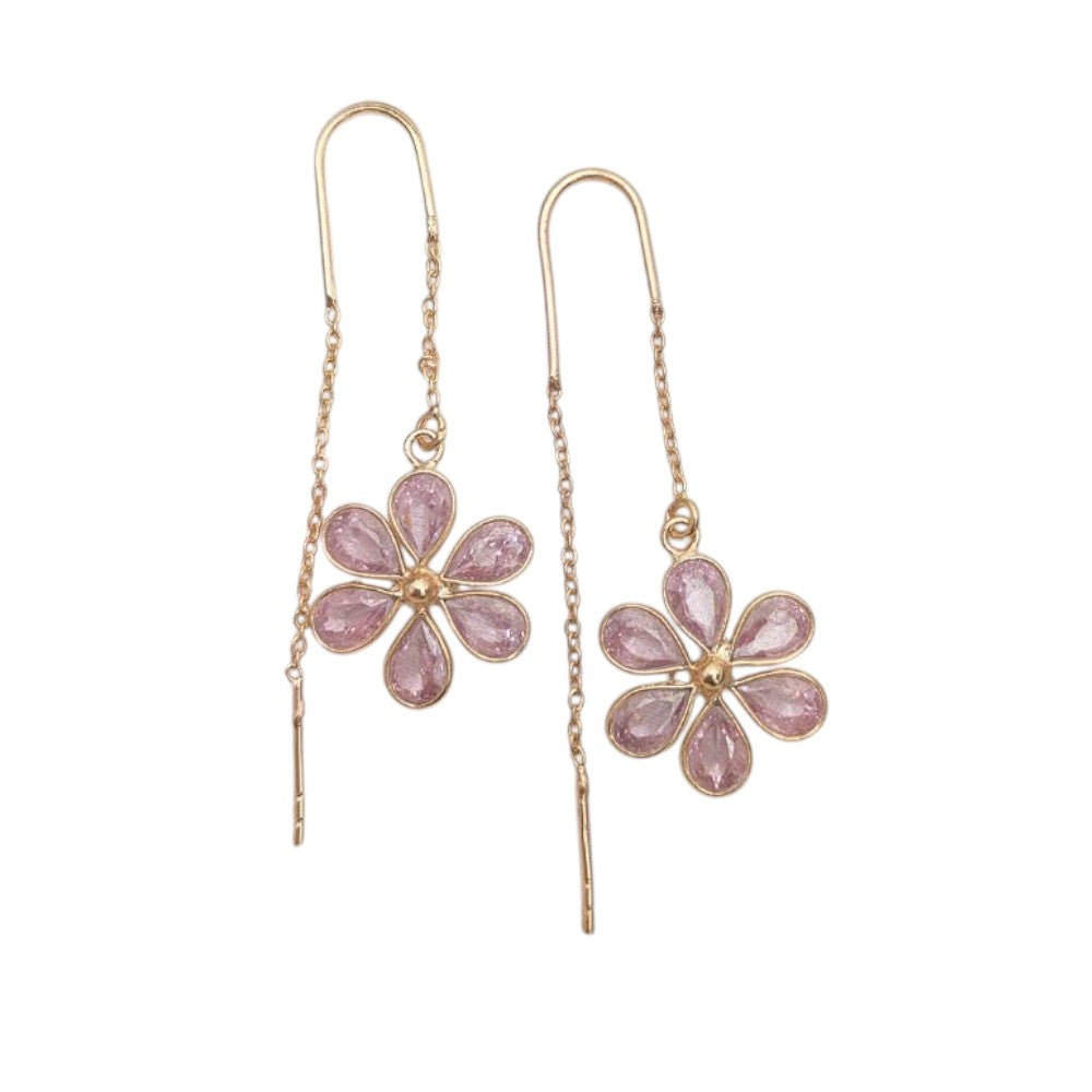 Handmade Dainty Pink CZ Threader Earrings Pear Shape Rose Gold Plated 925 Sterling Silver Earring