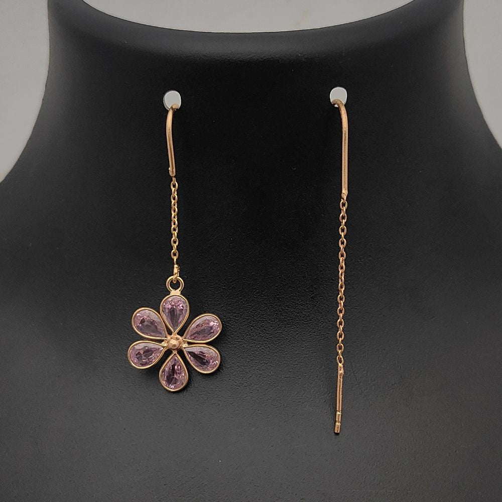 Handmade Dainty Pink CZ Earrings | Pear Shape Threader Style in Rose Gold Plated Sterling Silver
