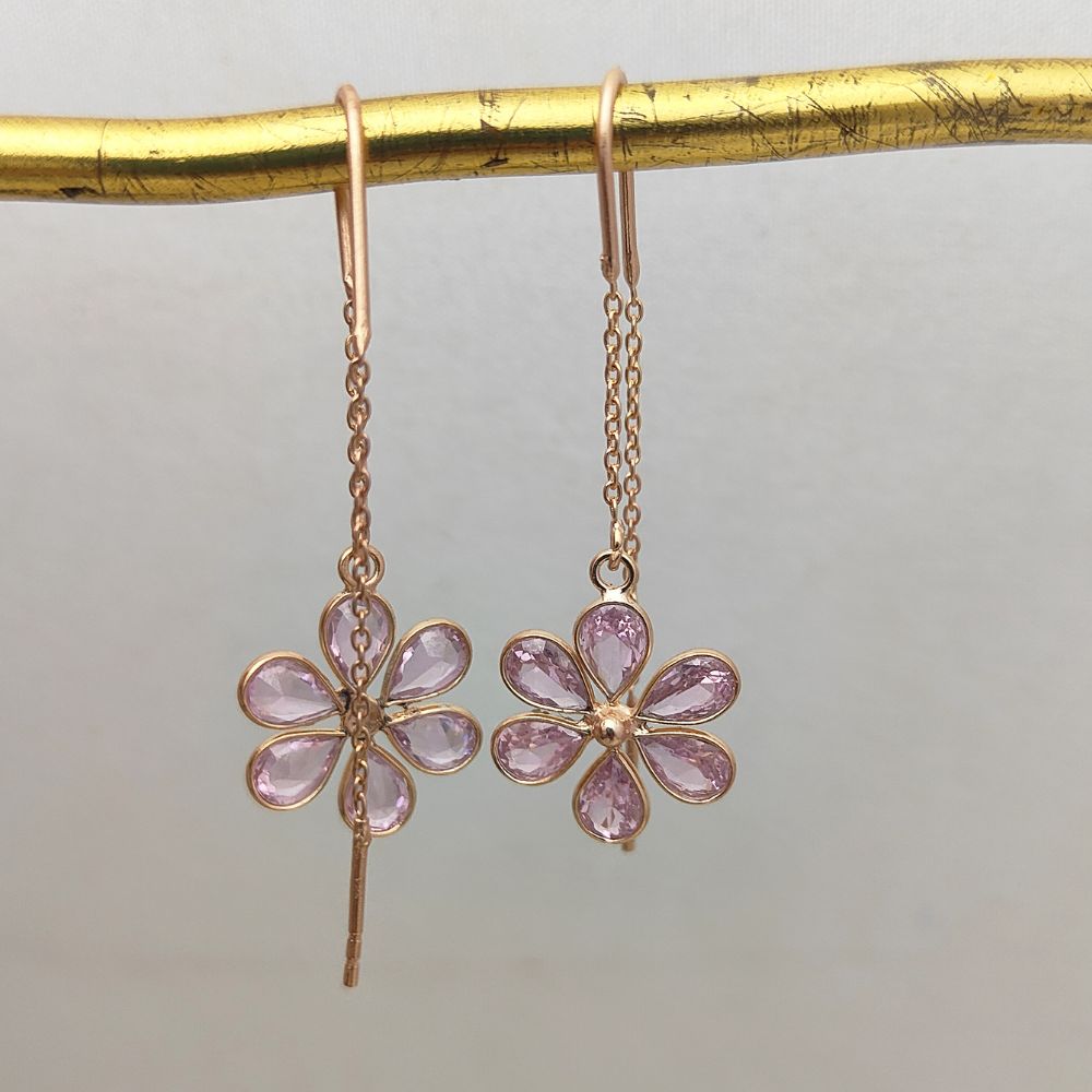 Handmade Dainty Pink CZ Threader Earrings Pear Shape Rose Gold Plated 925 Sterling Silver Earring