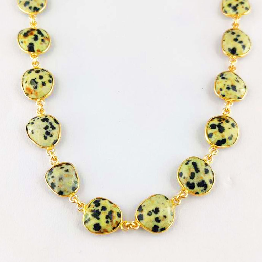 Handmade Dalmatian Jasper Chain Gold Plated Faceted Bezel Gemstone Links- Selling by Foot