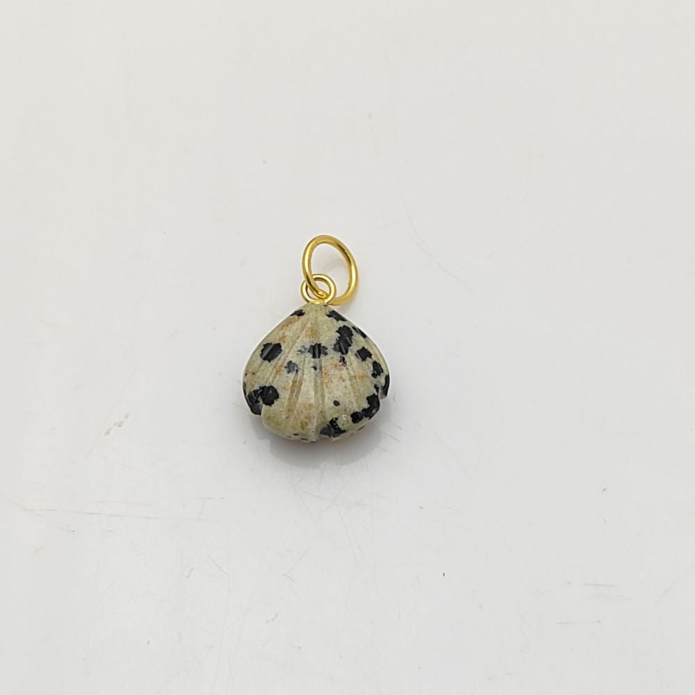 Gold Plated Dalmatian Jasper Pendant – Elegant Heart Seashell Design in 925 Sterling Silver