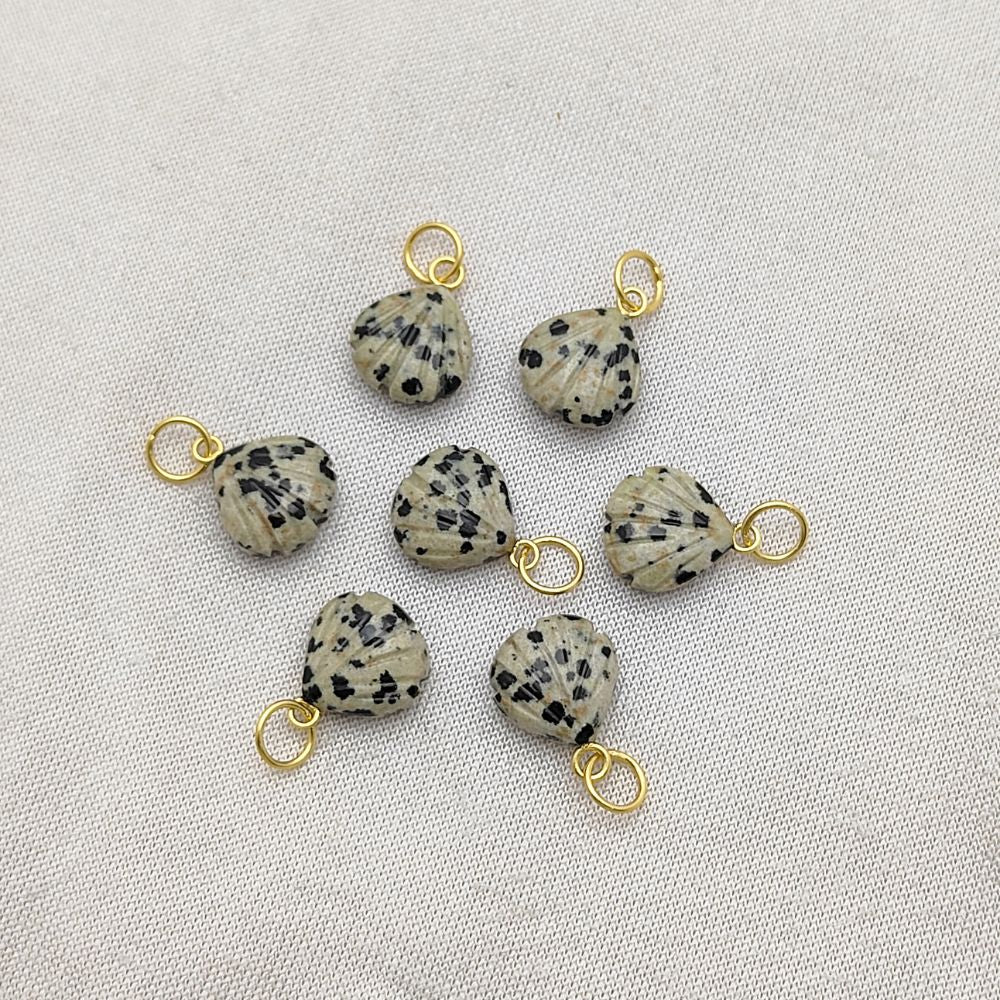 Dalmatian Jasper Charm Pendant – Heart Shaped Seashell with Gold Plating in 925 Silver