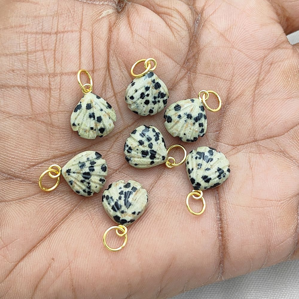 Handcrafted Dalmatian Jasper Necklace – Gold Plated Heart Seashell Pendant in Sterling Silver