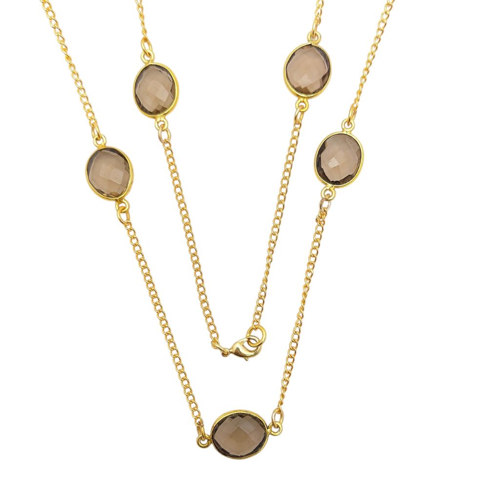 Smoky Quartz Layered Necklace – Gold Plated Finish
