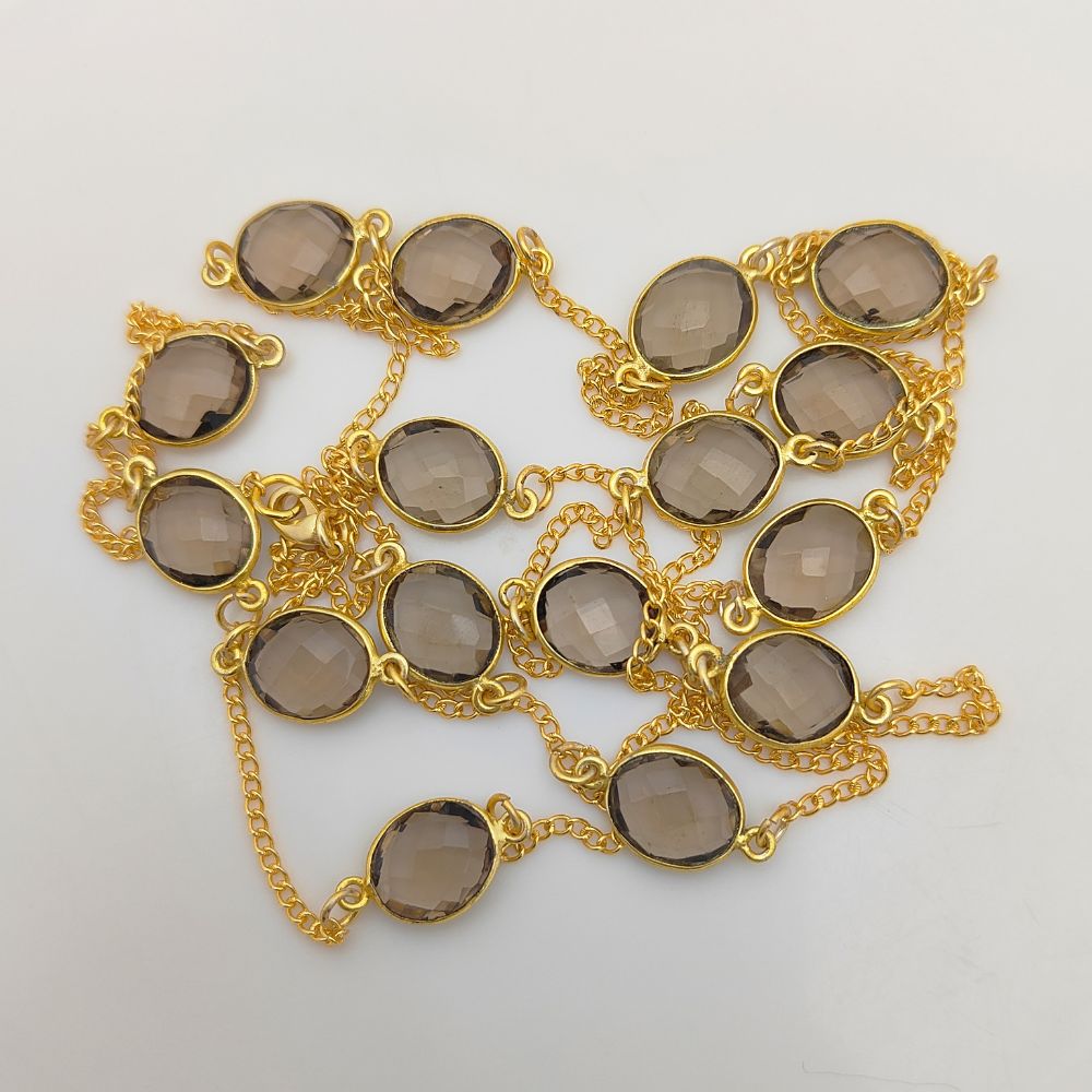 Stackable Smoky Quartz Necklace – Gold Details